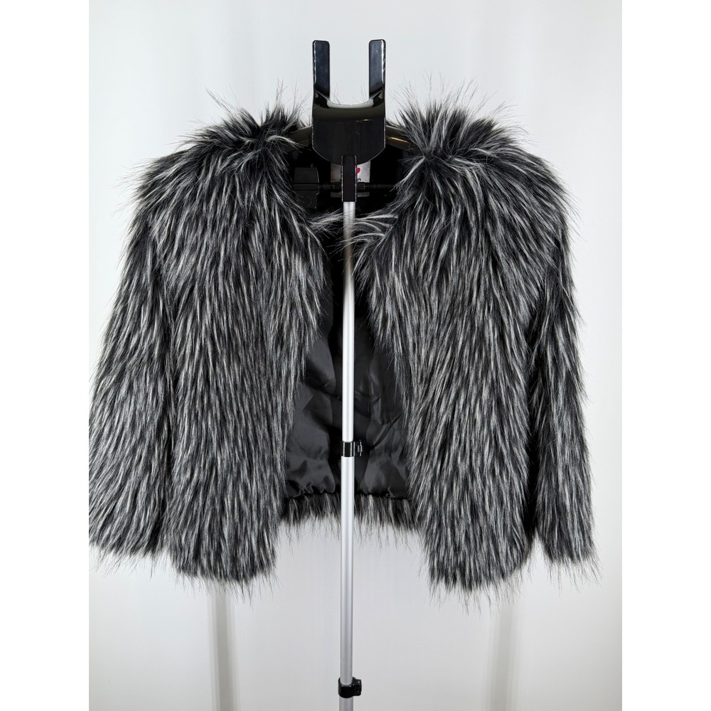 Appaman Womens Faux‎ Fur Jacket Black White Shaggy Coat Size 12